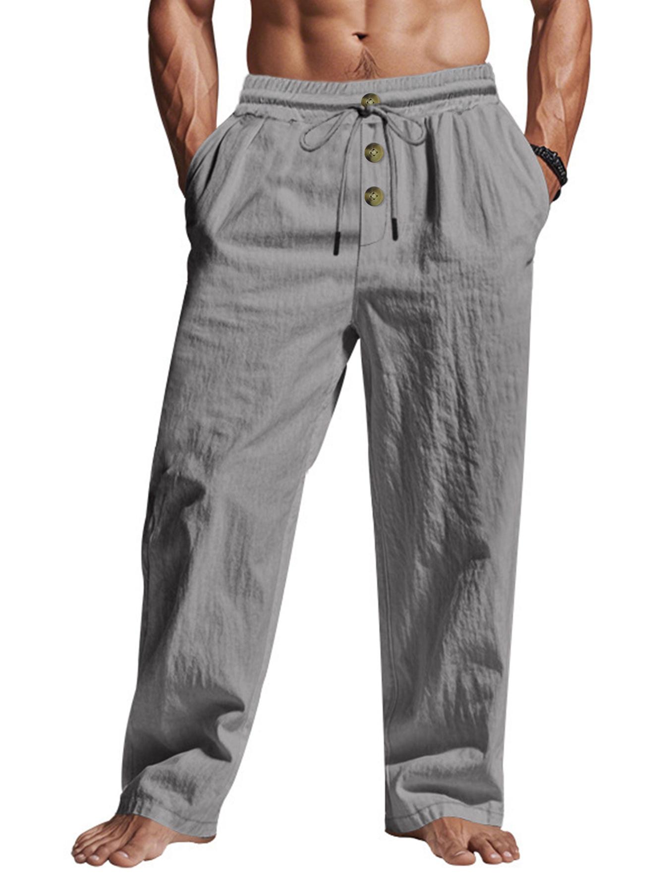 

Men s Casual Pants Male Summer Breathable Trousers Solid Color High Quality Sweatpants Hawaiian Beach Sports Jogging Pants 3XL сірий