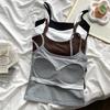 Korean Style Pure Cotton Camisole with Chest Pads - Bodycon Solid Color Beautiful Back Vest Top
