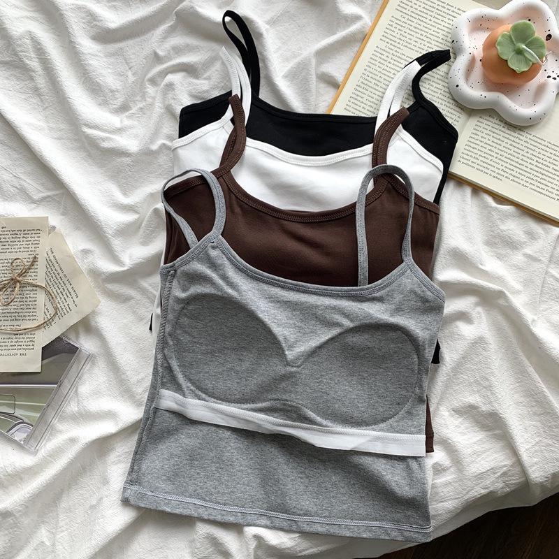 Korean Style Pure Cotton Camisole with Chest Pads - Bodycon Solid Color Beautiful Back Vest Top