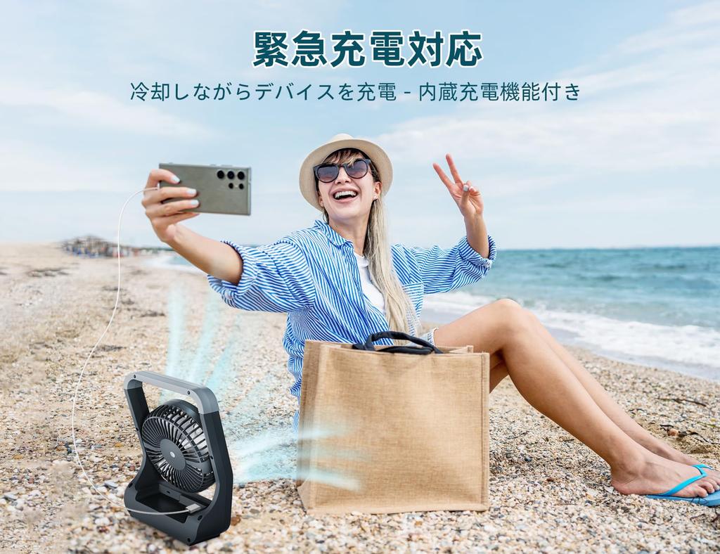 Rechargeable Desk Reverse for Camping and Office Use Fan, 10,000mAh, 3-Level Adjustment, 2/4-Hour Timer, 180-Degree Rotation, Charging,