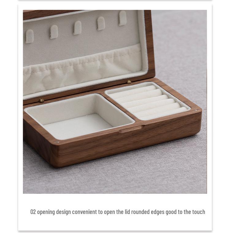 Utsøkt smykkeskrin i svart valnøtt og fløyel: Oppbevaring i massivt tre for ringer og øredobber