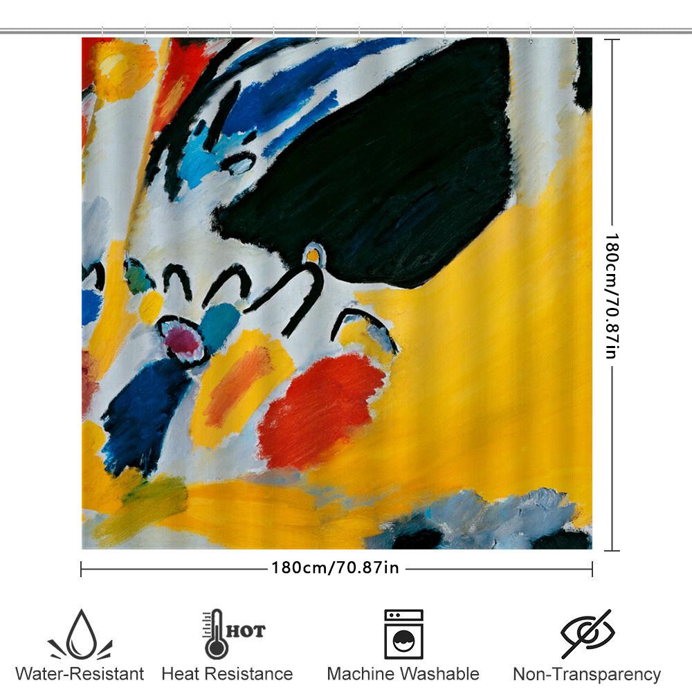 Abstrakt Färgglad Badrumsduschdraperi Dekor Modern Akvarell Blå Gul Röd Orange Svart Tryckt Tyg Vattentät Matta Underlägg