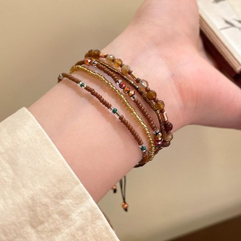 Bohemian Exotic Style Beaded Bracelet Retro Ethnic Style Cowhide Woven Bracelet Niche Design Personalized Jewelry