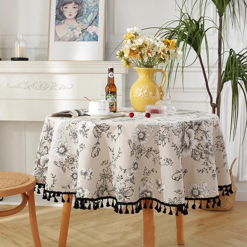 Vintage Round Tablecloth Blue Floral Farmhouse Washable Table Cover for Dining Picnic Indoor Outdoor Kitchen Tabletop Decoration