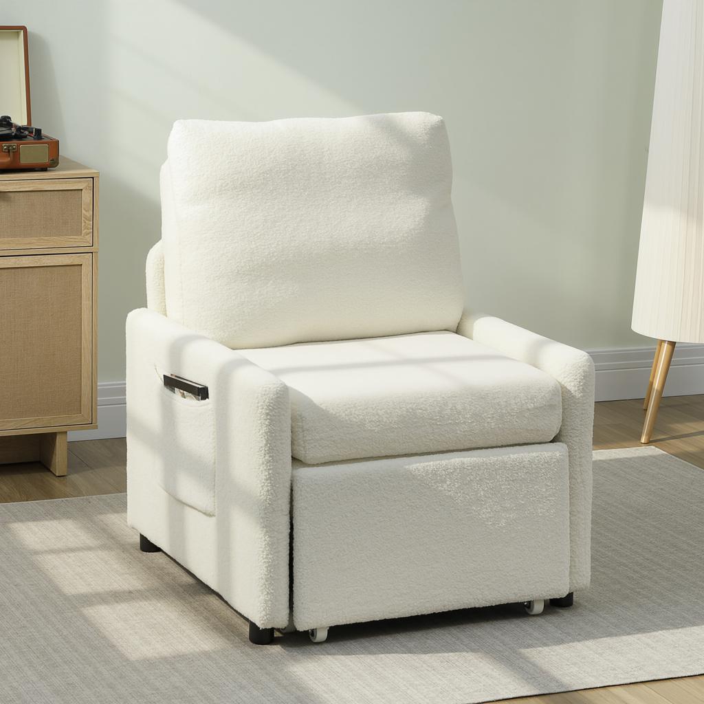 1 Seater Convertible Armchair Sofa Bed With Hidden Storage Wide And Padded Seat 72 X 85.5 X 91 Cm Cream