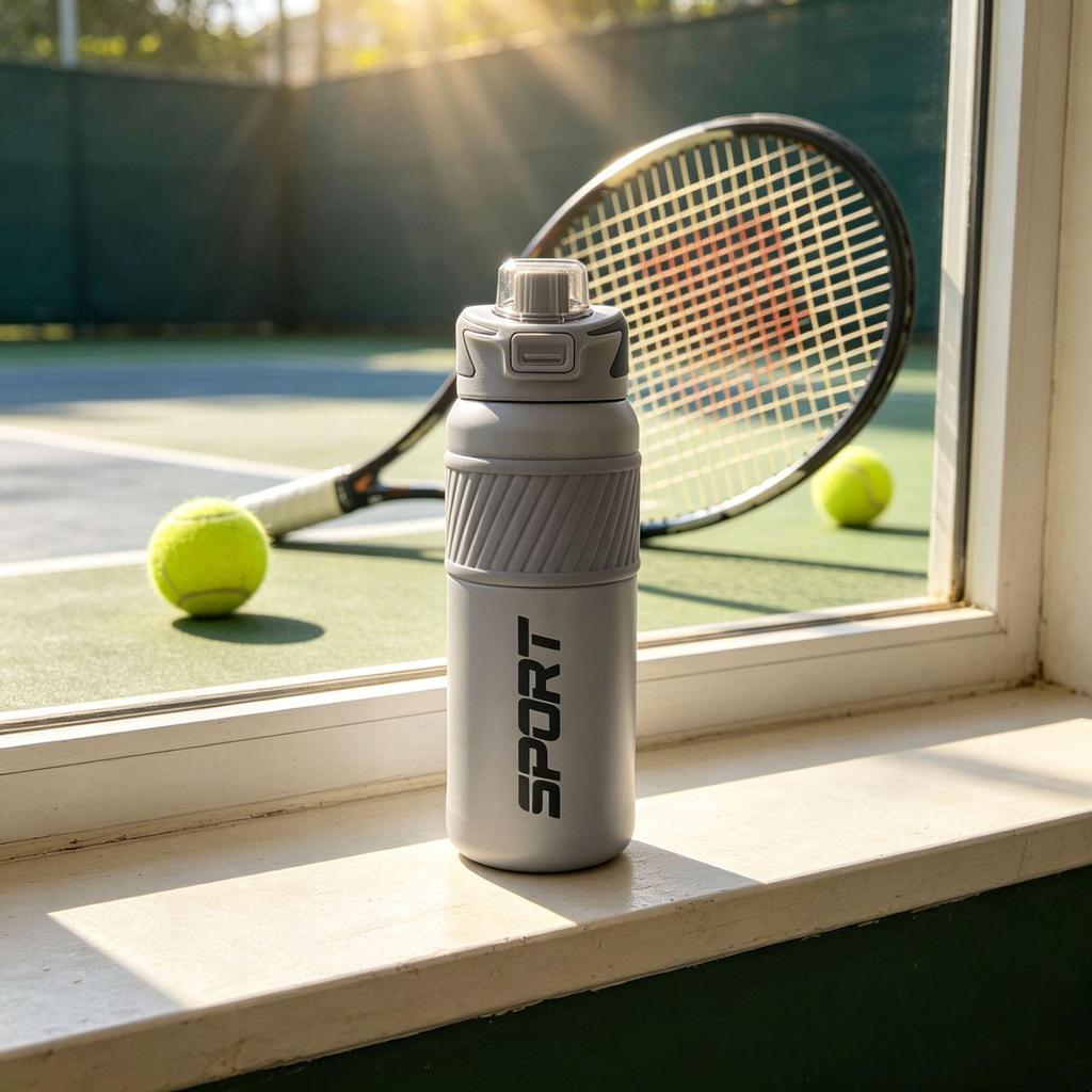 316 Stainless Steel Sports Water Bottle with Straw, High Capacity & Handle, Portable Flip-Top Cycling Cup