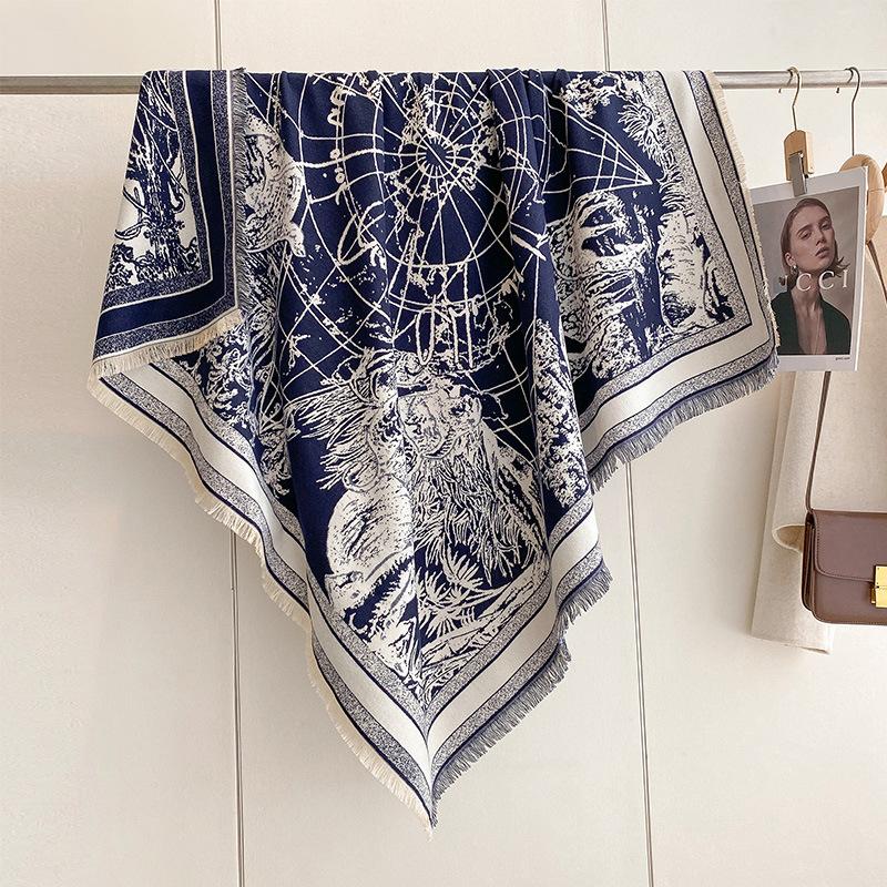 Korean Version Of Fashion Large Square Scarf Scarf Double-Sided Imitation Cashmere Thickened To Keep Warm And Cold Travel Shawl Cape Women