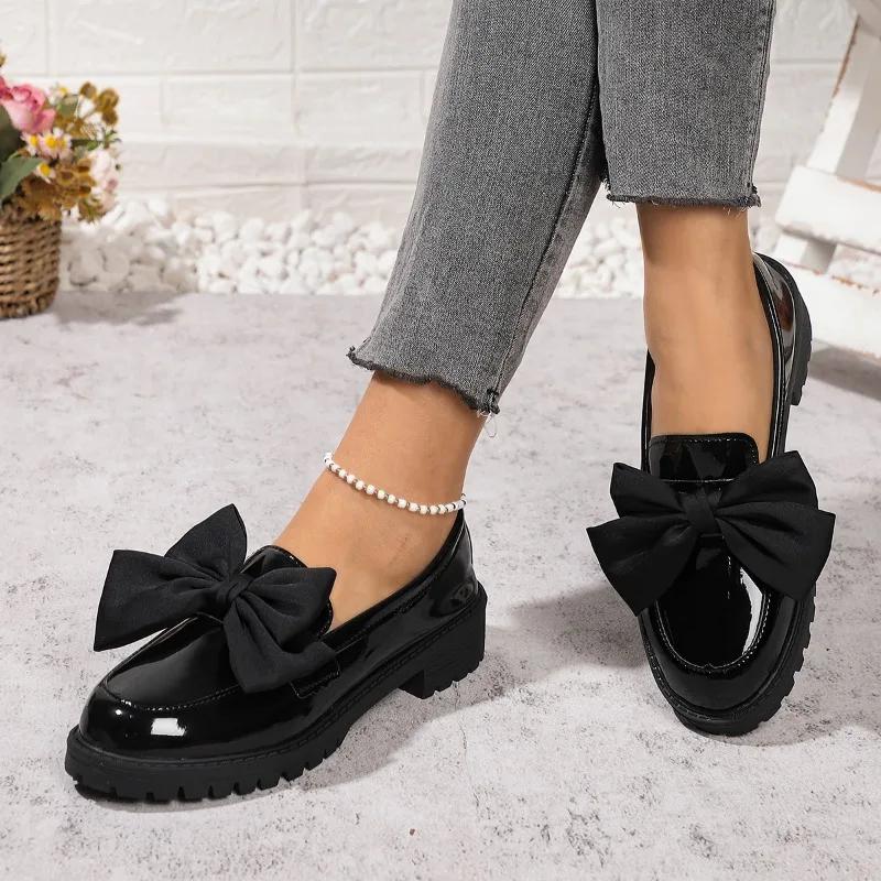 2025 Women's High Heels Classic Office Professional High Heels Women's Bow Round Toe Medium Heel Slip-On Loafers