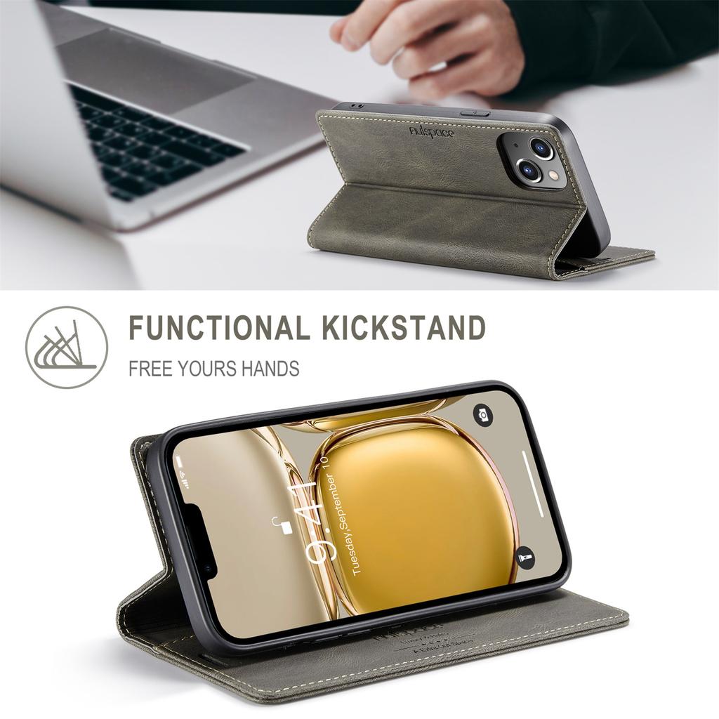 For iPhone 14 Plus Vintage Leather Flip Wallet Case with RFID Blocking Card Slot, Matte Retro Folio Cover for Women Men (4 Colors)