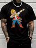 Unisexs White Summer Short Sleeve Tee Funny Dabbing Construction Worker Cartoon Print Crew Neck Loose Casual Streetwear Fashion Top