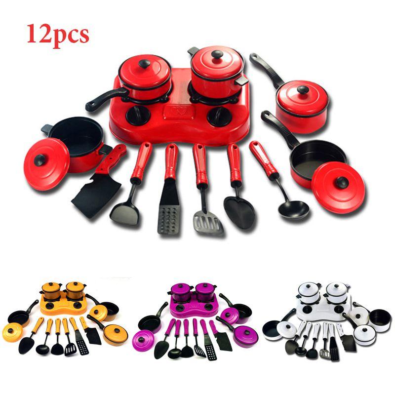 Colorful 12pcs Kitchen Cooking Play Set With Realistic Cookware For Kids Pretend Play