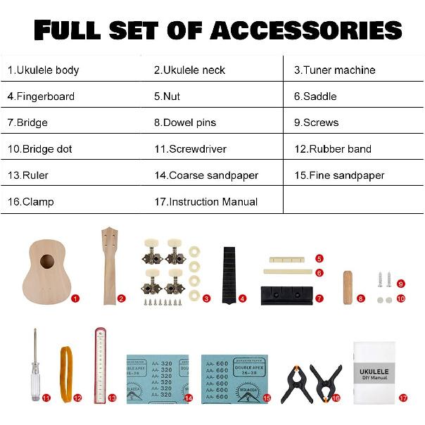Kmise, 4-String Ukulele, Build Your Own Ukelele (DIY Kit)