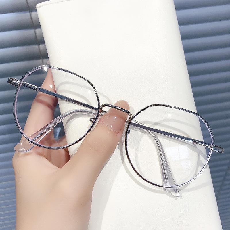 New Clear Glasses Women Polygonal Metal Frame Eye Glasses 0 Flat Mirror Girls Eyewear Anti Blue Light Glasses Fashion Eyeglasses
