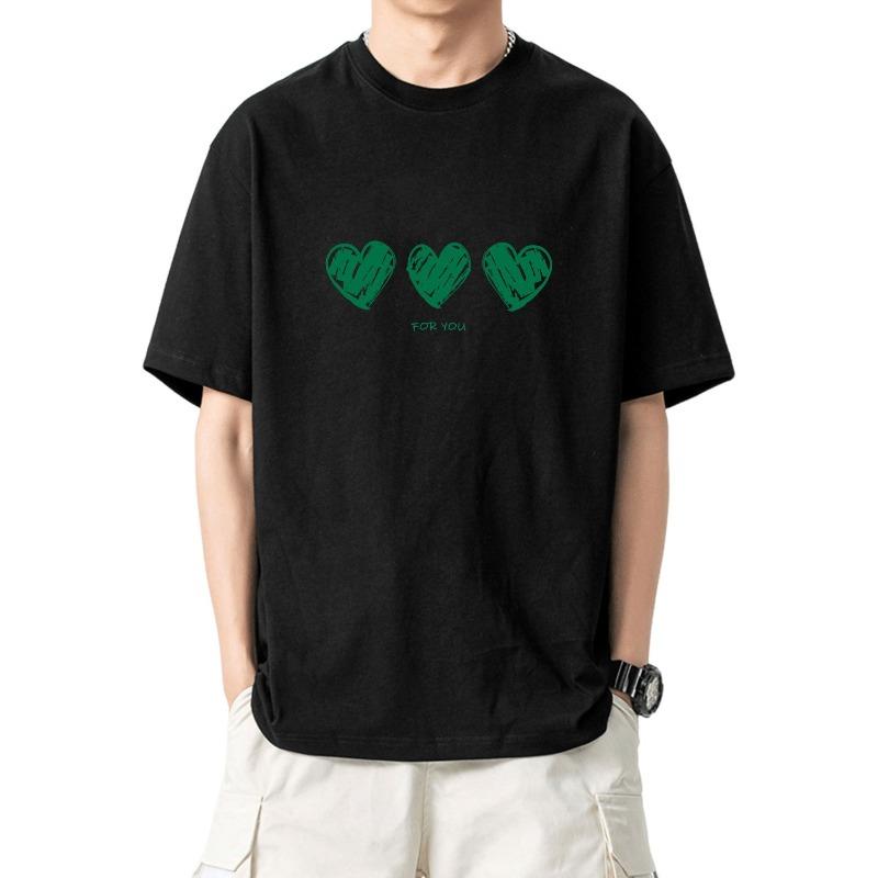 

European sizes Vintage Printed Short Sleeve T-Shirt for Men, Summer Youth Soft Cotton Tee Comfortable Casual Crew Neck Tees for Men 4XL чорний