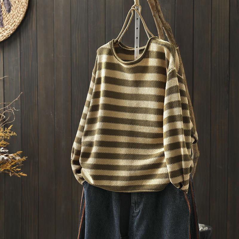 Striped Sweater Women's Loose Autumn Retro Bottoming Sweater Women's Top