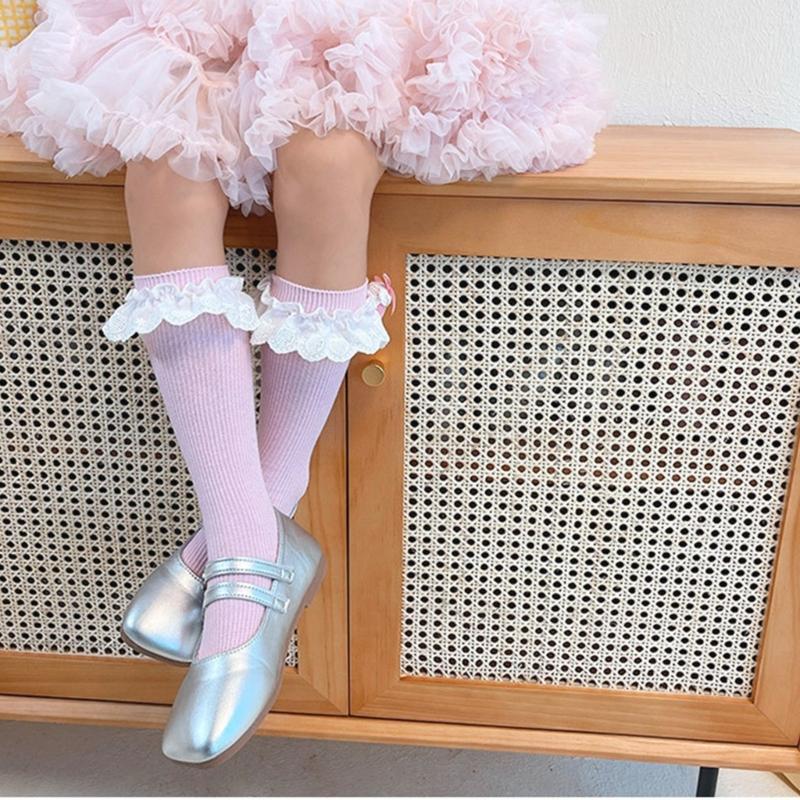 Lovely Embroidered Lace Socks for Girls Comfortable In Tube Socks Fashionable Socks for School Activities and Daily