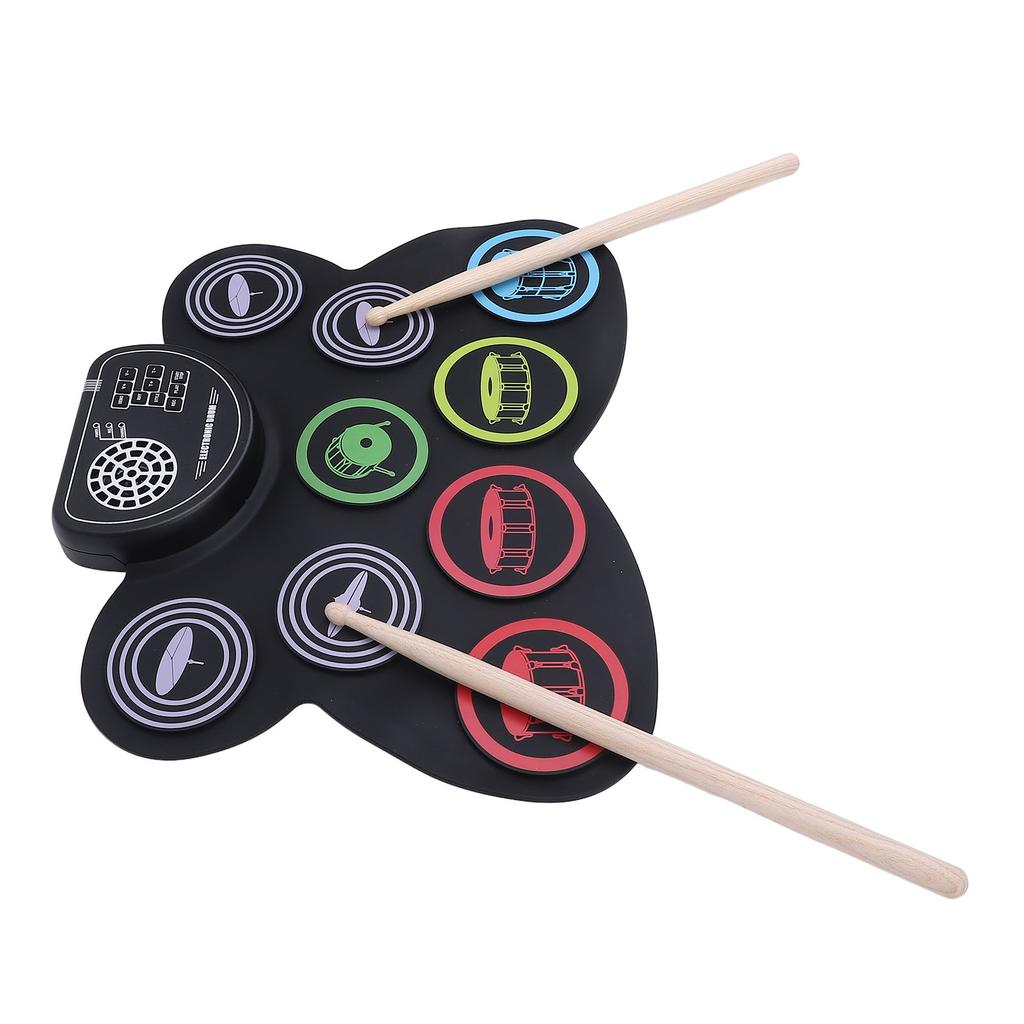 Electronic Drum Set Rechargeable 9 Pads Portable Roll Up Drum Pad Kit With Pedals Drumsticks Dual Speaker