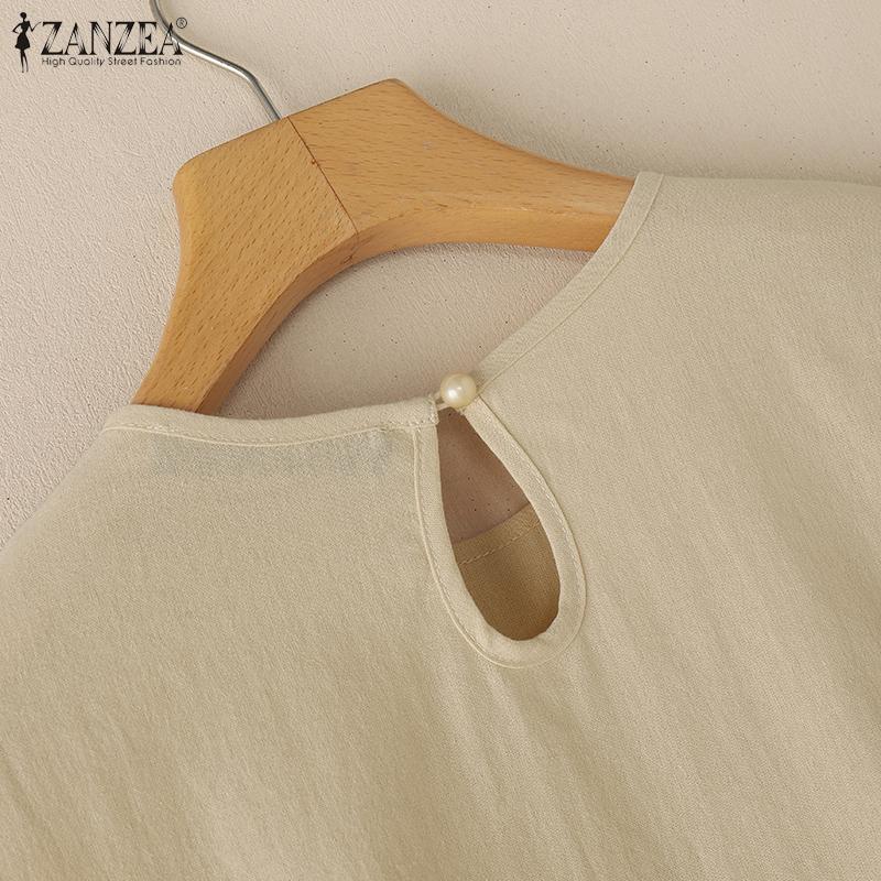 ZANZEA Women Casual Round Neck Solid Color 3/4 Sleeve Blouse