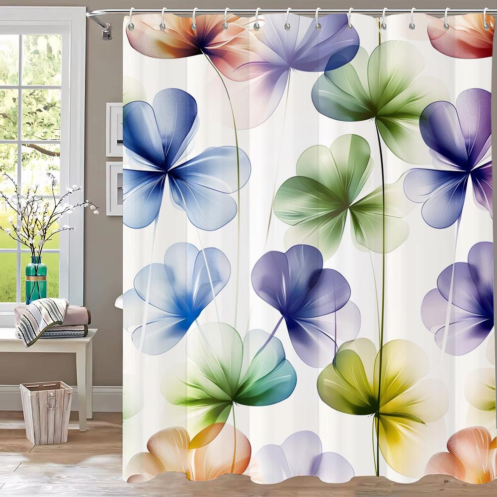 

1Pc Colorful Leaf Lucky Grass Print Shower Curtain Partition Privacy Hanging Bathroom Curtain With 12 Hooks Machine Washable W60H190(CM)-1 Pcs