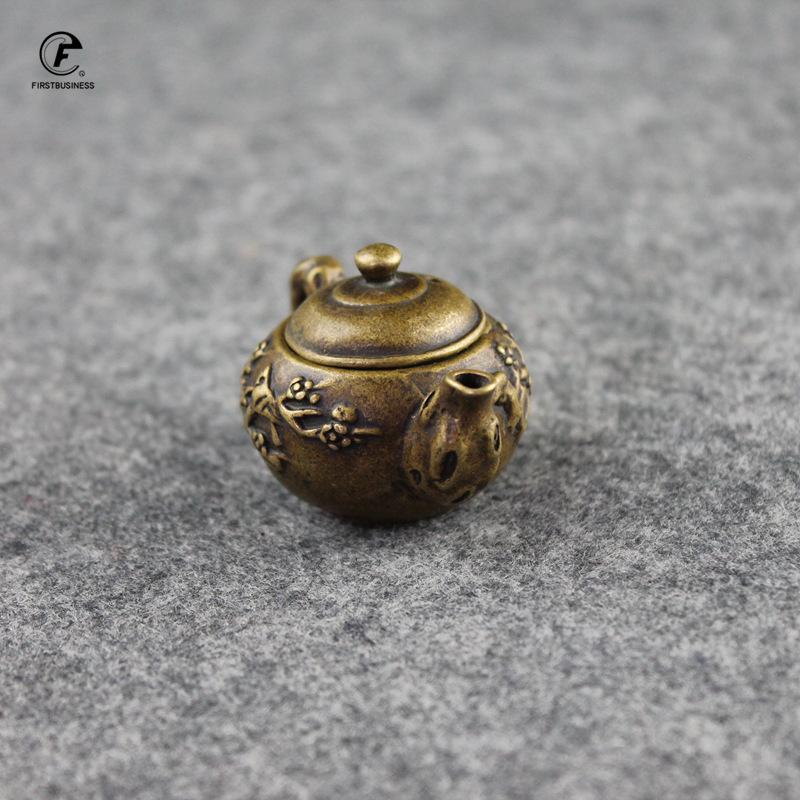 TeaPet Decoration Mini Small Plum Blossom Teapot Brass Bronze Pots Incense Burner Desk Decoration Home Decor Ornament Palm Gift