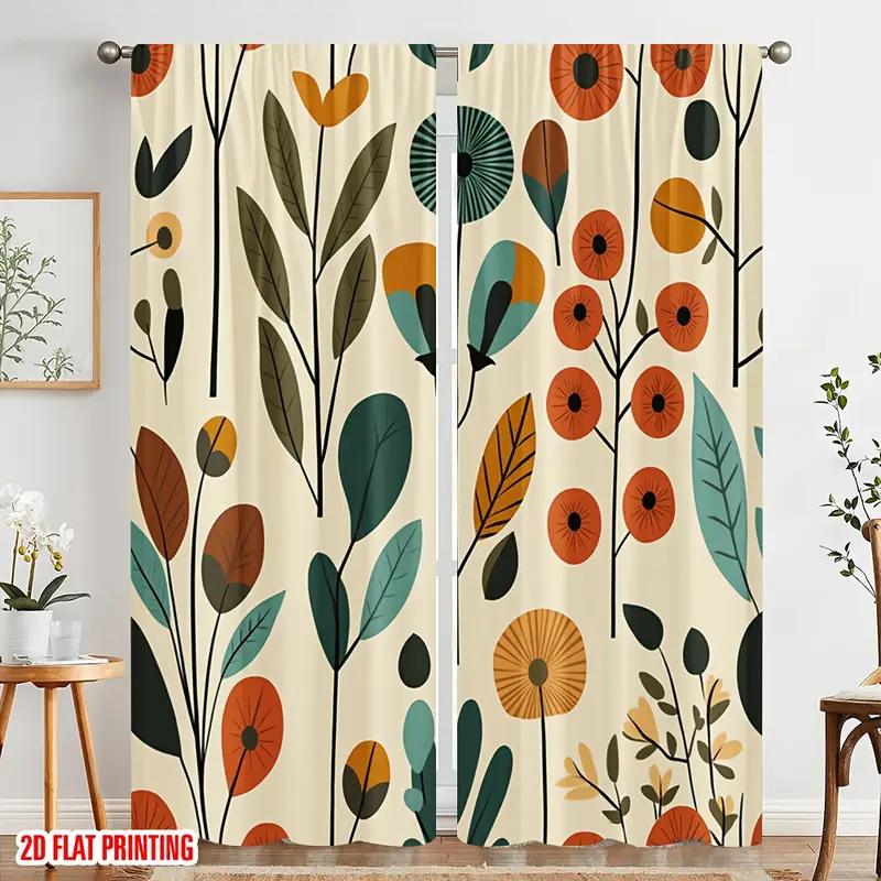 2pcs Retro Floral Leaf Printed Curtains, Designed for Light Filtering, Quality Material, Ideal for Daily Home Window Decoration,