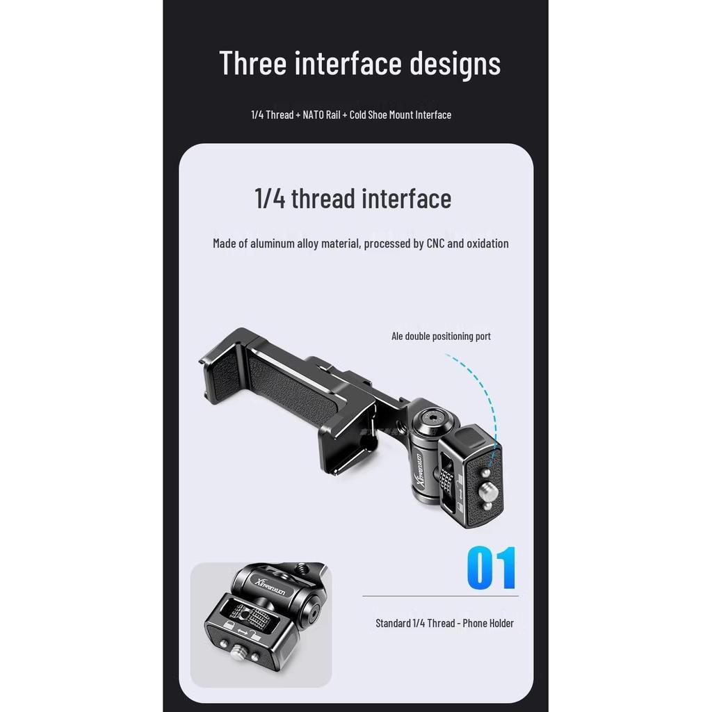 All-Metal Aluminum Alloy Snail Ball Head Hot Shoe DSLR/Phone Clip Monitor Bracket