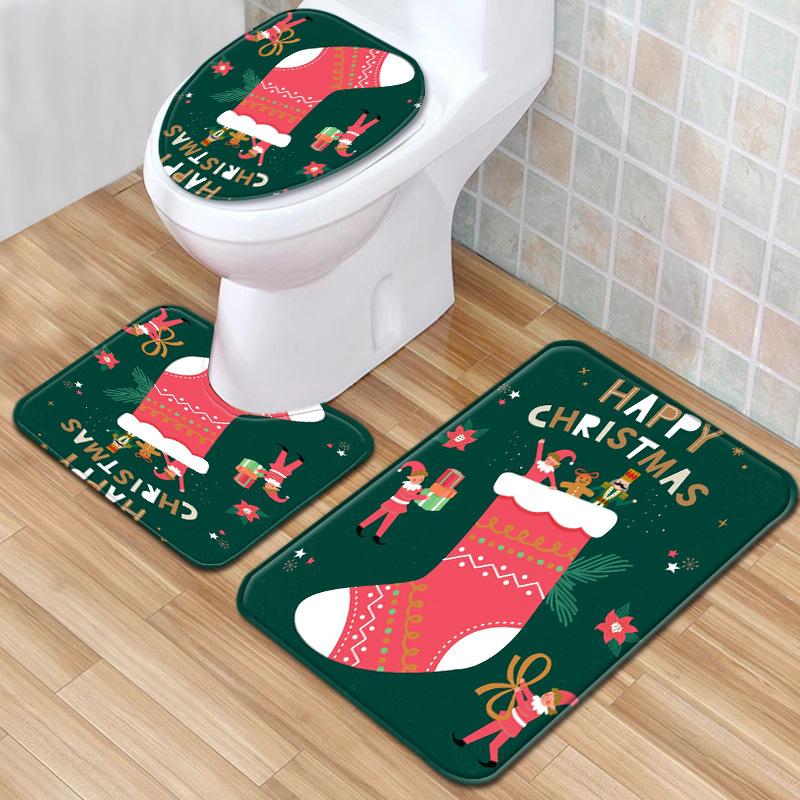 Christmas Bathroom Shower Curtain Bath Towel Floor Mat Five-Piece Set Bathroom Toilet Carpet Shower Foot Mat