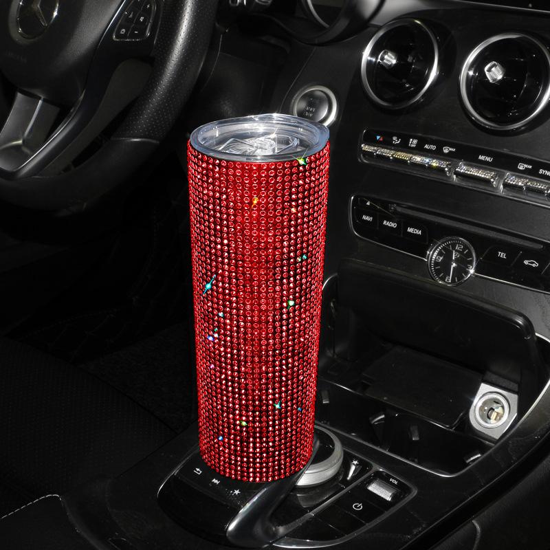 500ml Diamond Crystal Car Bottle Stainless Steel Water Bottle Bling Rhinestones Vacuum Flasks Coffee Cup Tumbler Car Accessories