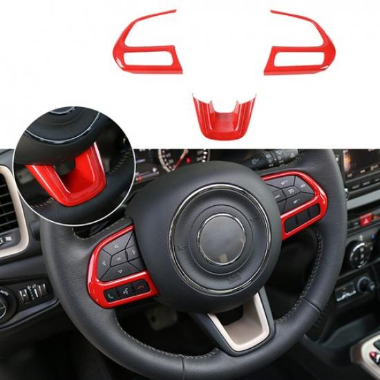 3pcs Red Steering Wheel Cover Trim Bezels For Jeep Compass 2017+/Renegade 2015+