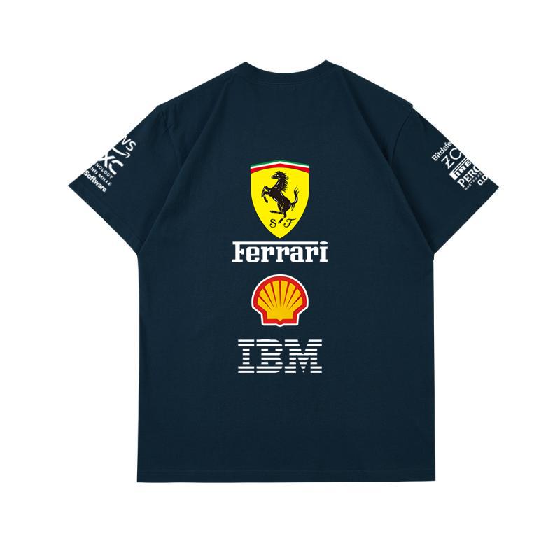 Camiseta Oversized de Casal Ferrari F1 Racing Estampa Clássica de Logo de Patrocinador Manga Curta Casual de Motorsport Streetwear