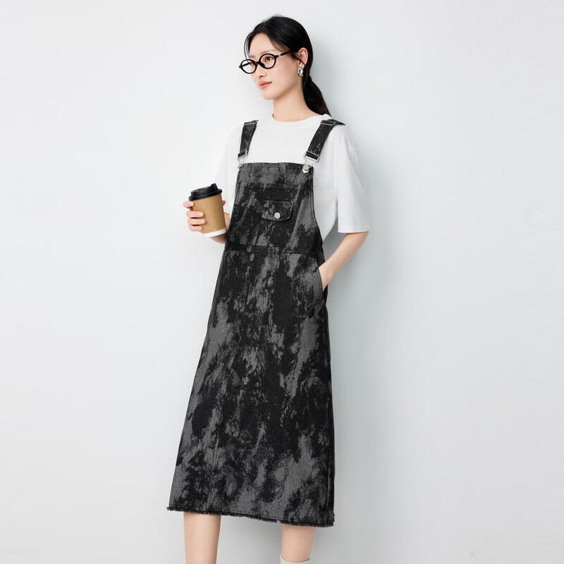 

Elva Island Chinese Ink Print Suspender A-line Midi Skirt S