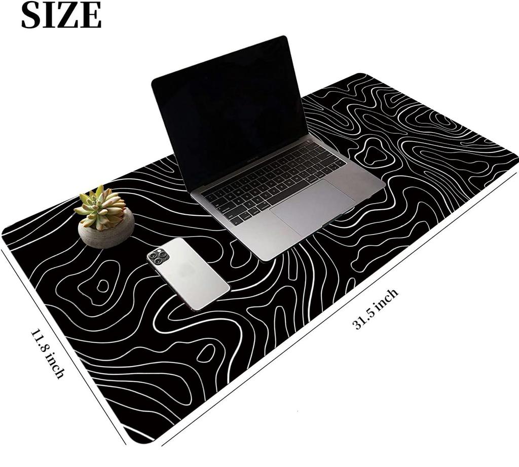 HGWALP Mouse Pad Gaming TOPO Large Mouse Pad Black and White Terrain Mouse Pad with Rubber Extension XXL Keyboard Mat for X Inches Non-Slip Base,