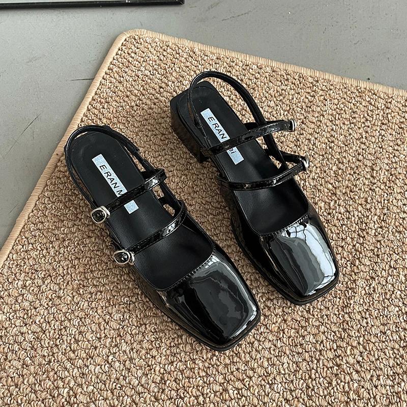 

Модные женские сандалии в ретро-стиле на толстом каблуке, летние, модные туфли с открытой пяткой и квадратным носком, элегантные сандалии для вечеринки 40 чёрный