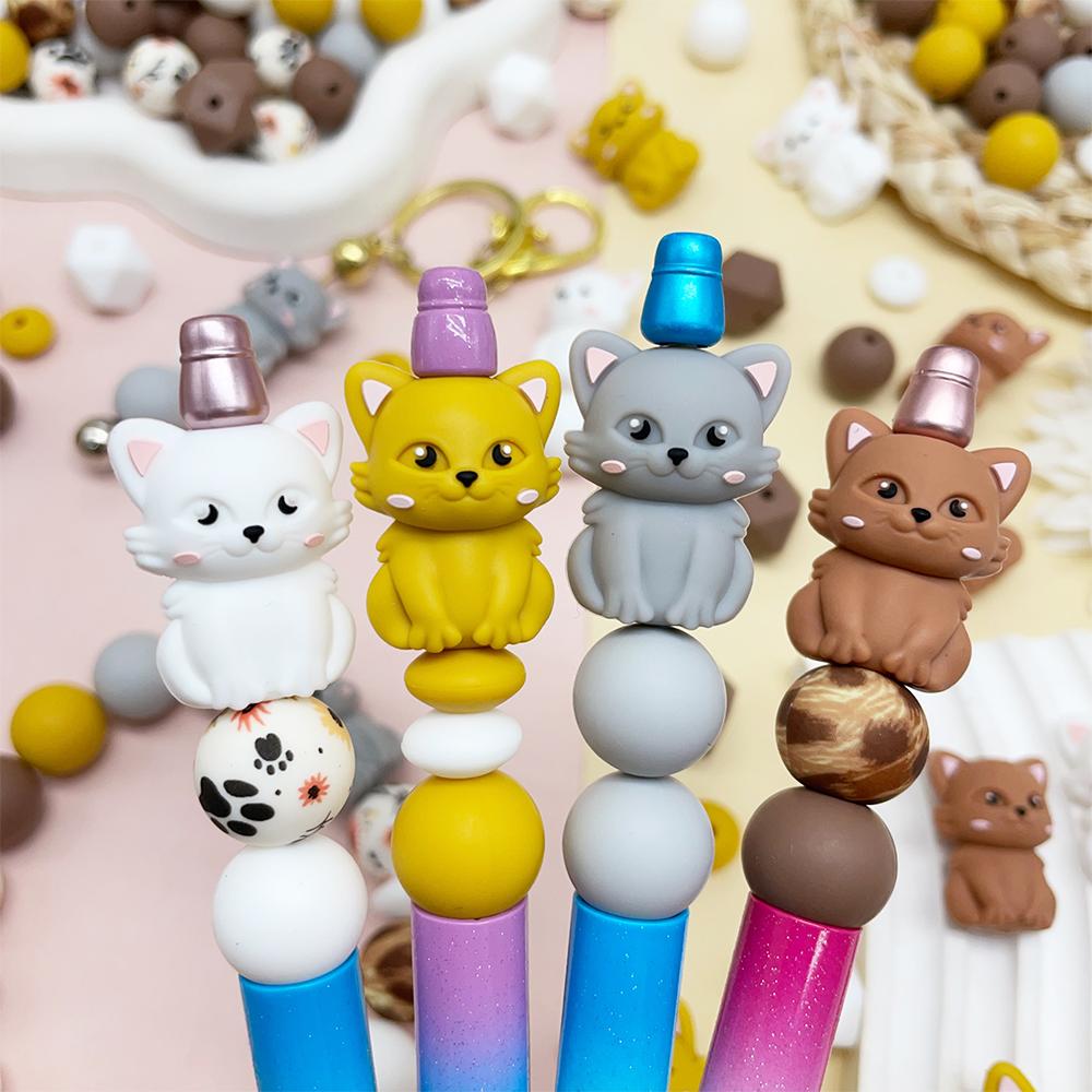 25/68PCS 3D Cute Cat Silicone Bead Set, perfect for DIY handmade crafts such as keychains, necklaces, bracelets, etc