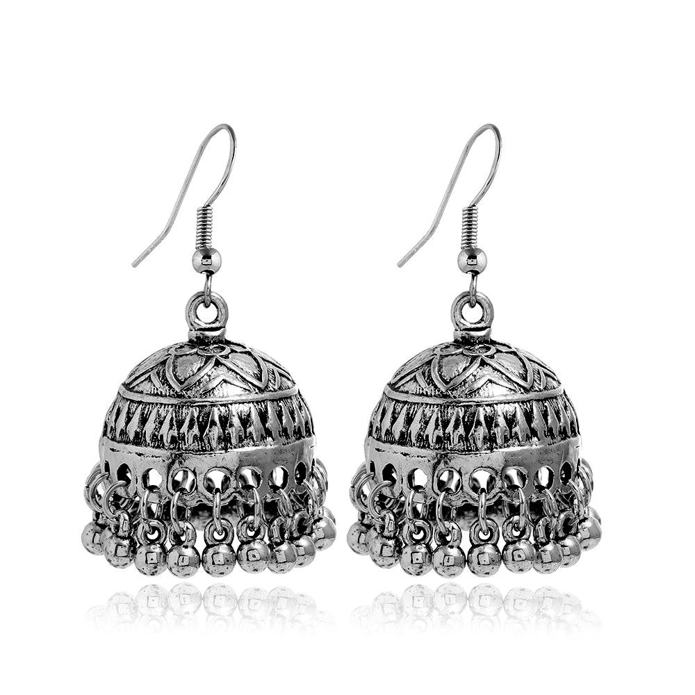 Indian Ethnic Style Boho Vintage Antique Alloy Carved Bell Tassels Drop Earrings Jhumki Jewelry For Women Party Accessories