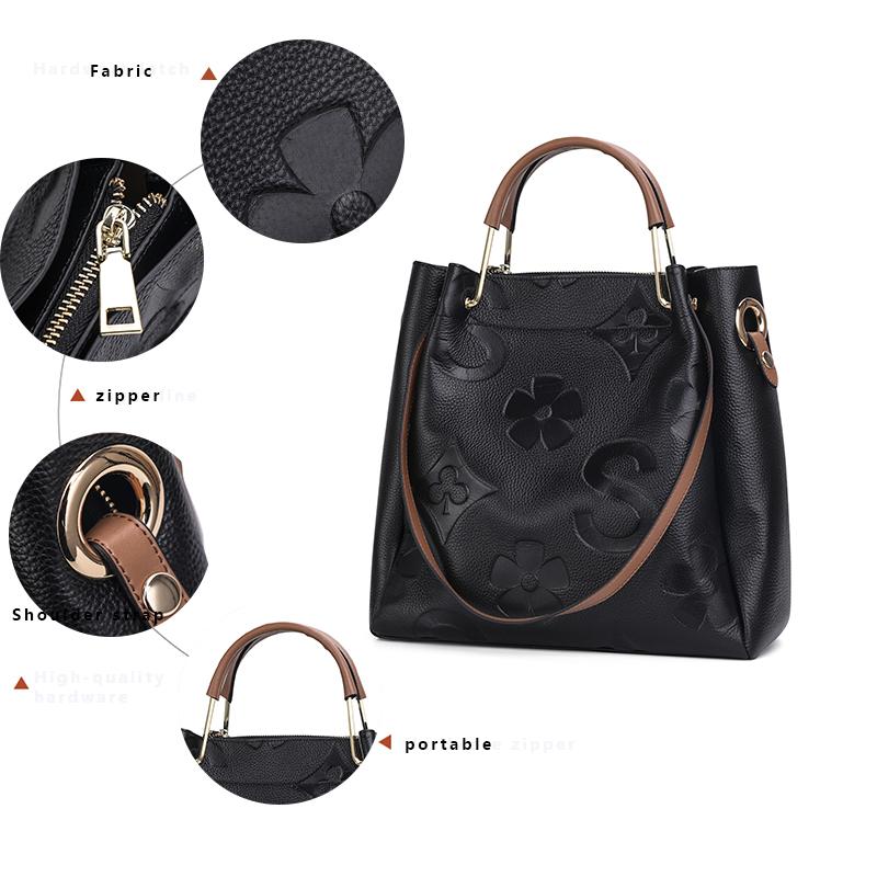 Women's Winter New Fashion Simple Embossed Ladies Handbag Retro Large Capacity Diagonal