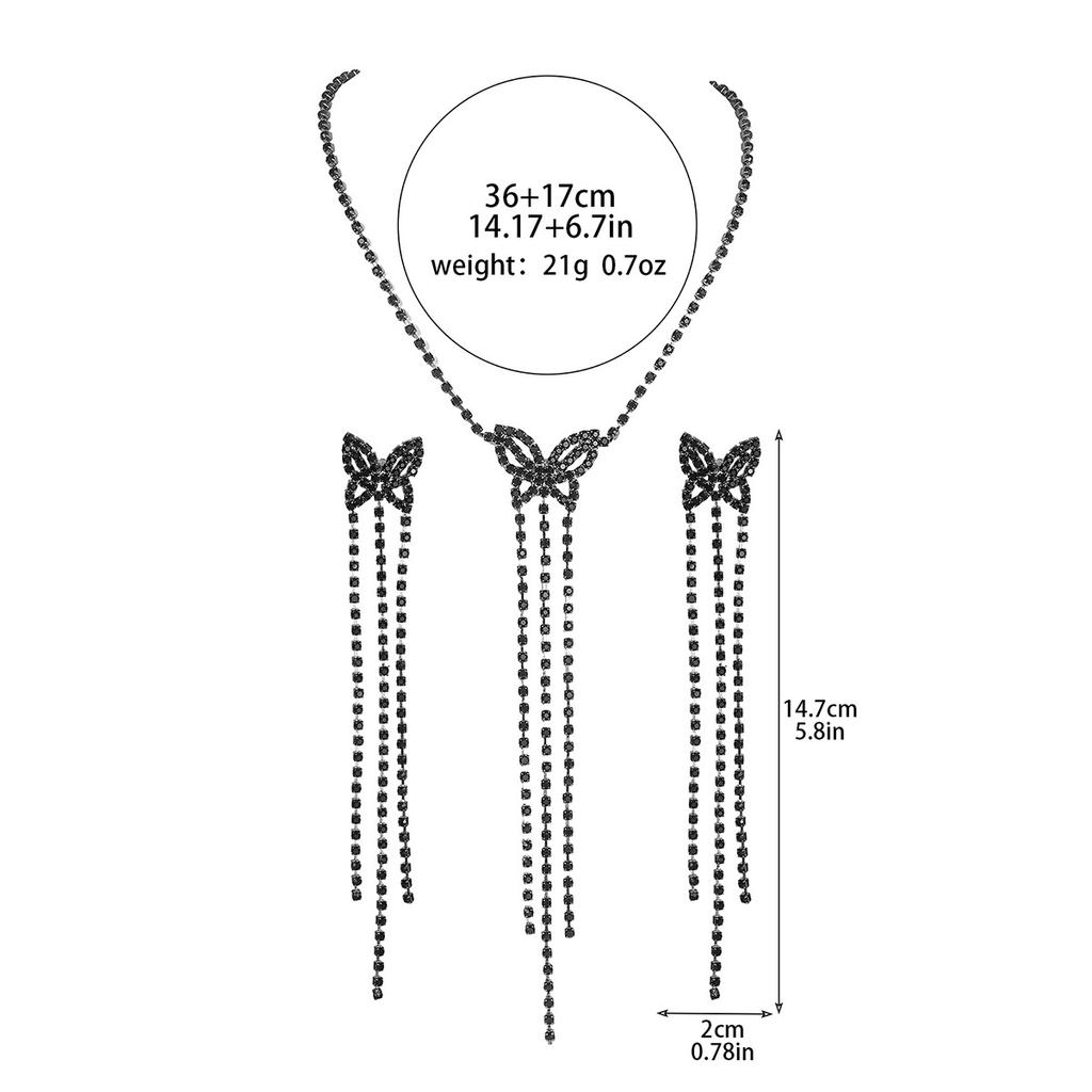 Hochwertiges schmetterlingsförmiges langes Quasten-Halsketten-Ohrring-Set, hochwertiges Halsketten-Ohrring-Zweiteiler-Set