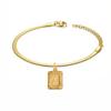 Punk Initial Letter Square Charm Bracelet Female Gold Color Stainless Steel 3mm Flat Snake Chain Link Bracelet for Women Jewelry