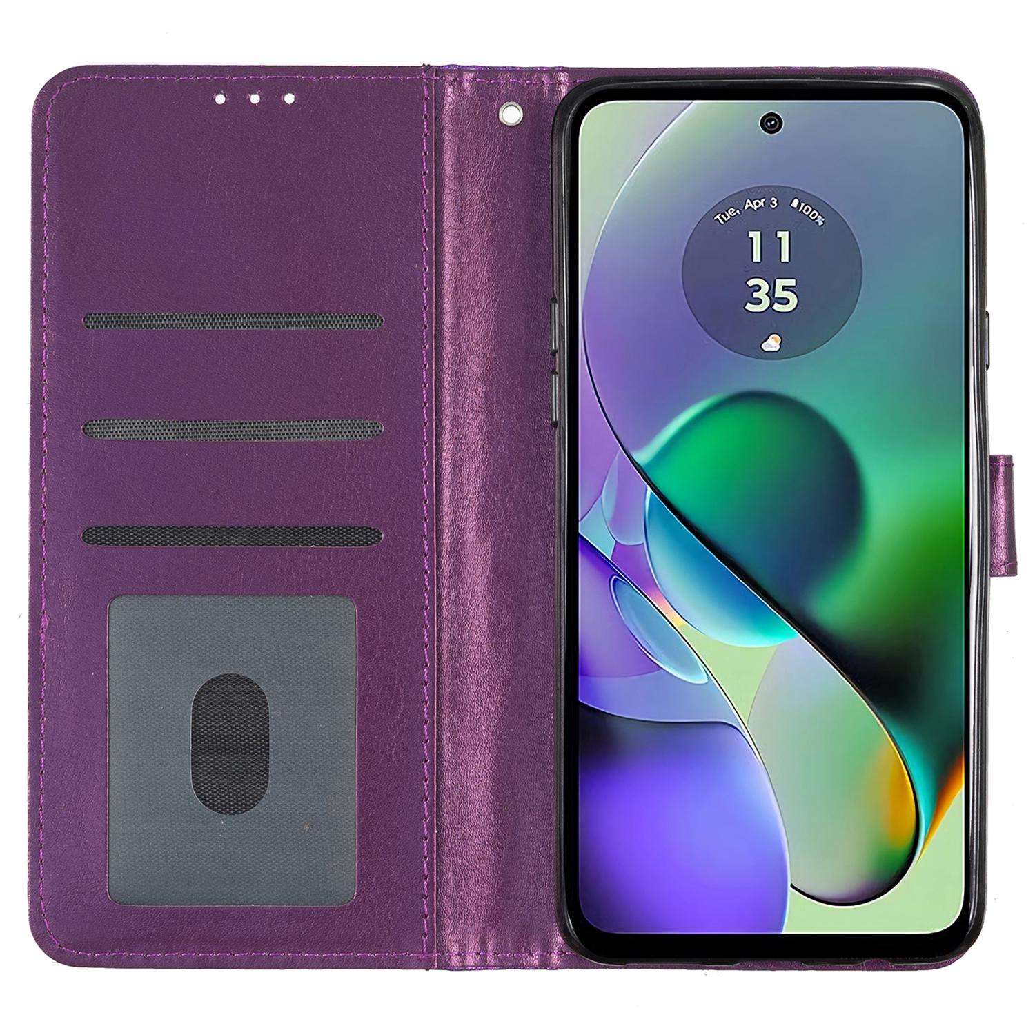 

For Motorola Moto G54 5G Leather Case Stand Wallet Glittery Phone Cover Purple