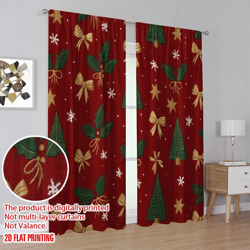 2pcs,2D Plane Printing Curtain Fabric Adorable Santa Hat & Scarf Versatile Fabric (without Rod) Versatile All Perfect for