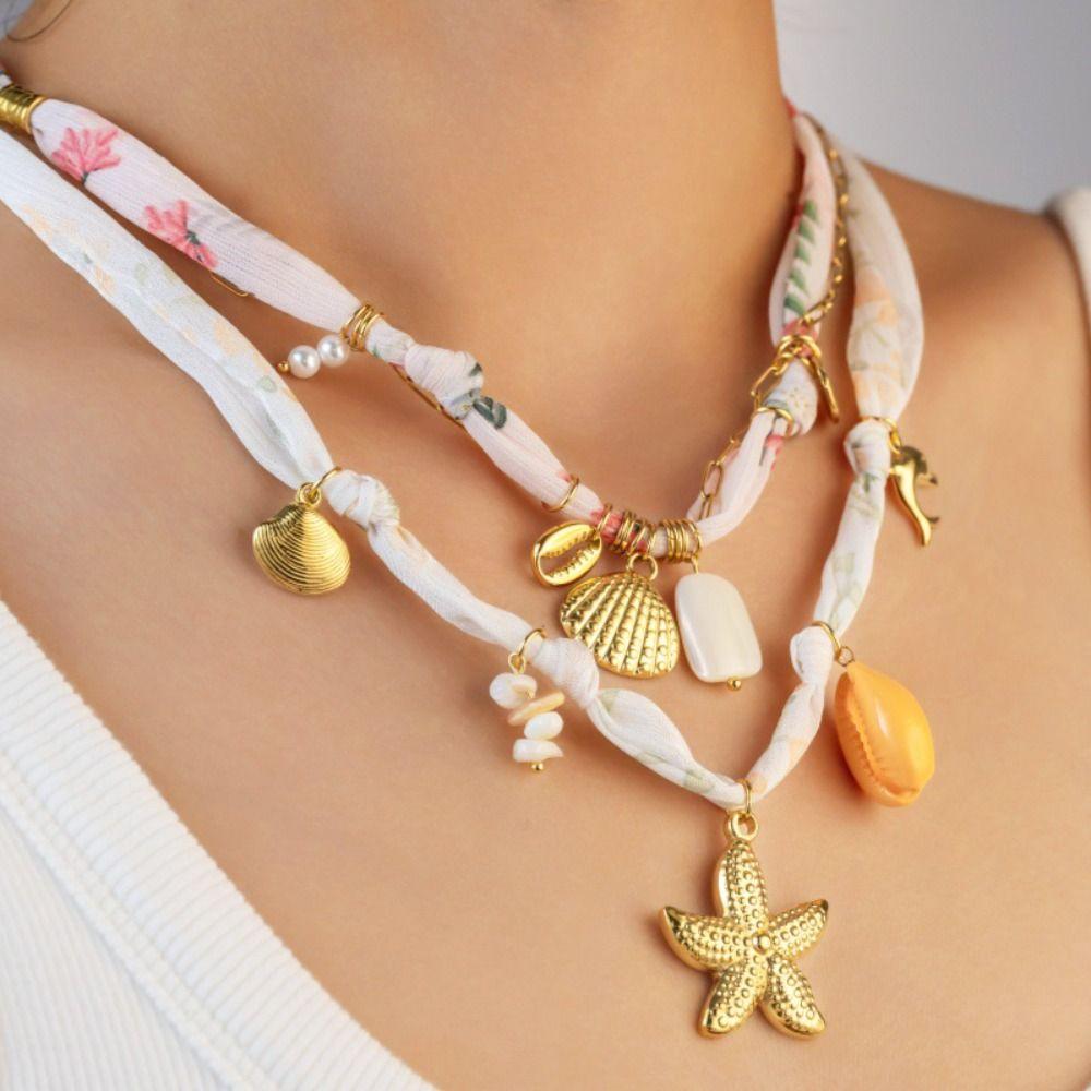 Personality Nylon Rope Choker Ethnic Style Ocean Series Necklace Flower Scarf Chain Necklace  Gift