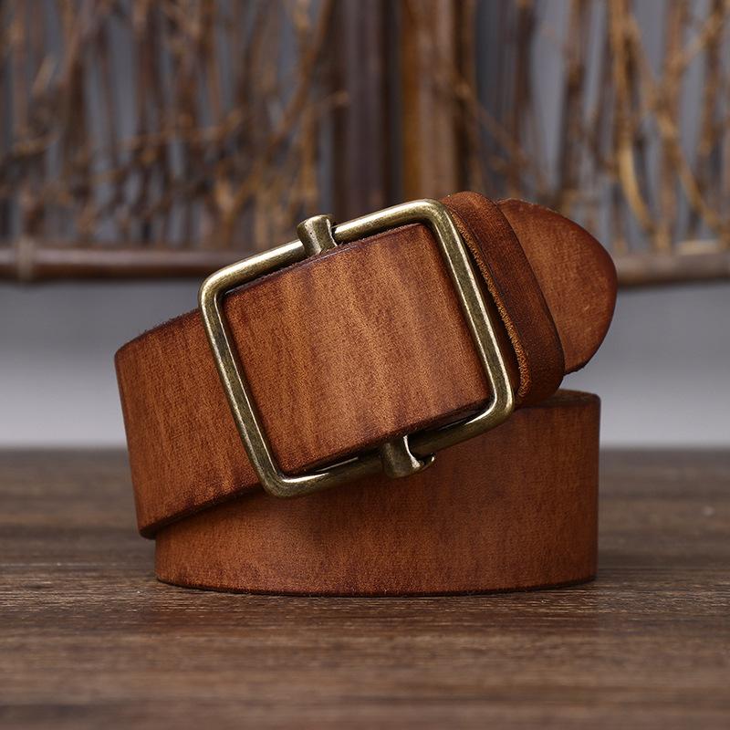 New Men's Non Perforated Non Perforated Leather Belt Smooth Buckle Layer Cowhide Retro Simple Versatile Cowboy Belt