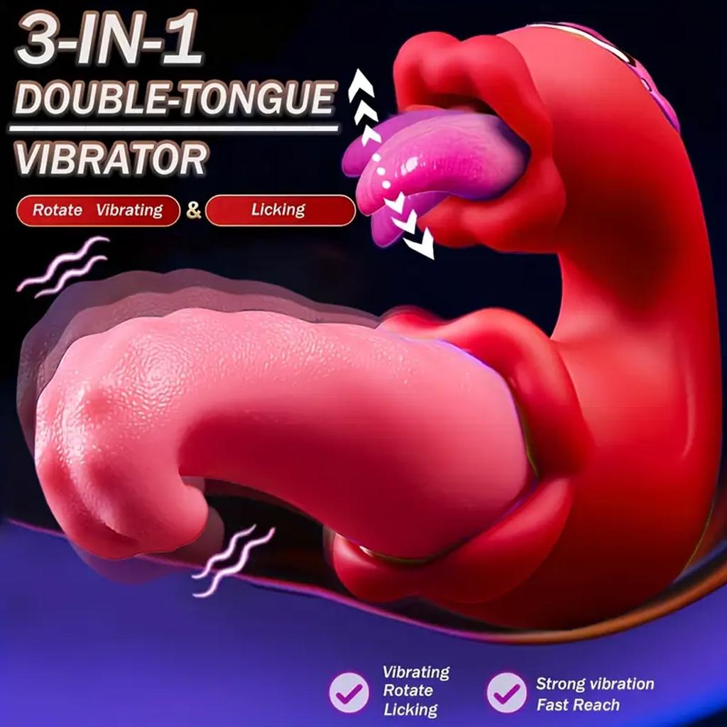 4 In 1 Tongue Push Vibrator Rose Toys 10 Licking and Swaying Patterns Dildo Pleasure Tools