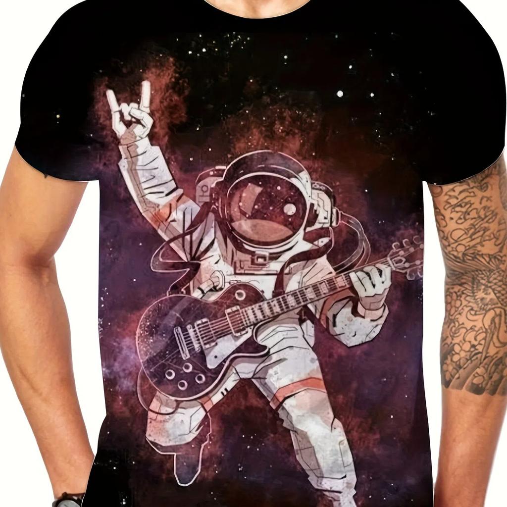 Mens Bold Anime Spaceman 3D T-Shirt Short Sleeve Crew Neck - Lightweight Trendy Perfect for Summer Outdoor Adventures