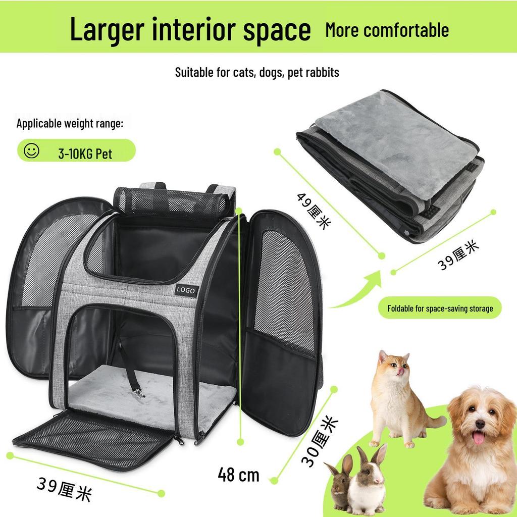Foldable Expandable Pet Backpack with Adjustable Height and Customizable Logo – Breathable Double-Shoulder Design for Outdoor Use