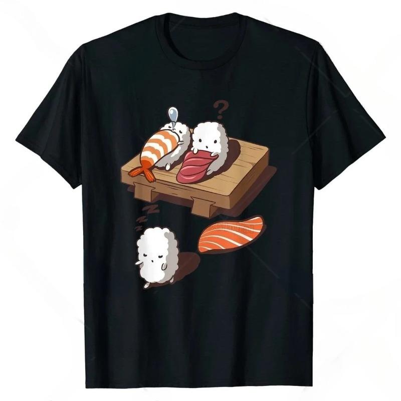 Womens Short Sleeved Fashionable Pattern Tshirt Harajuku Casual Streetwear Fun Japanese Nigiri Sushi Sleepwalking Tshirt