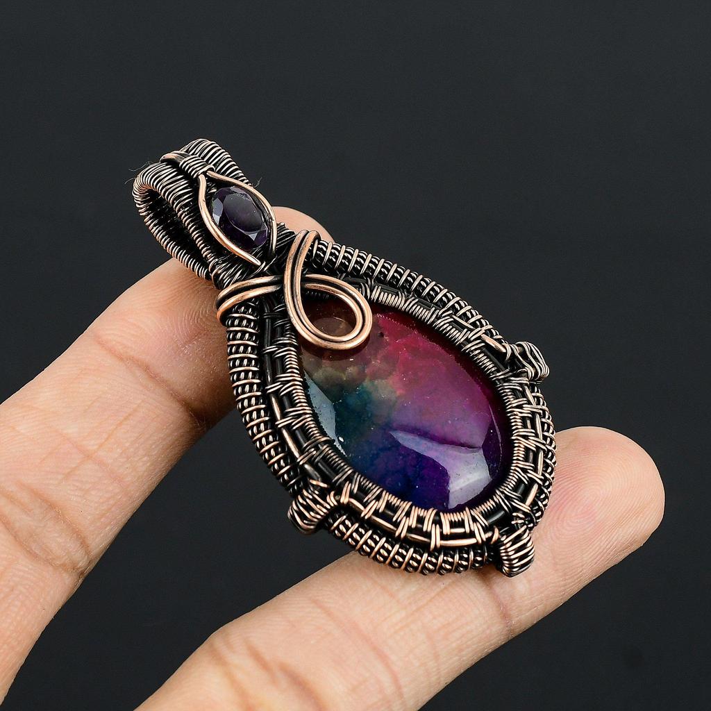 Rainbow Solar Quartz 999 Copper Wire Wrapped Pendant, Handmade Gemstone Pendant Jewelry, Gifts For Wife Brand New Pendant