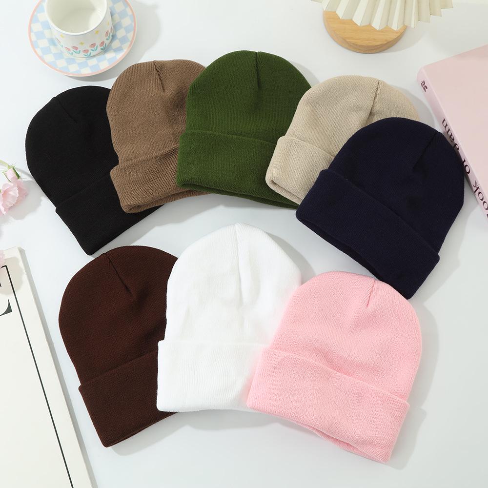 Korean Style Acrylic Knit Hat: Simple, Warm, Versatile Wool Hat with Ear Protection for Autumn and Winter