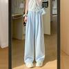 Spring Summer Women's Wide Leg Pants Elastic Waist Stright Long Loose Pants Casual Female Solid Soft Pants Trousers
