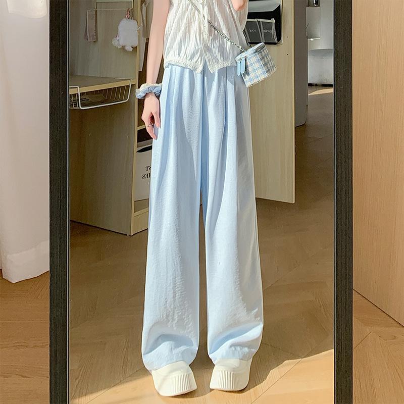 Spring Summer Women's Wide Leg Pants Elastic Waist Stright Long Loose Pants Casual Female Solid Soft Pants Trousers